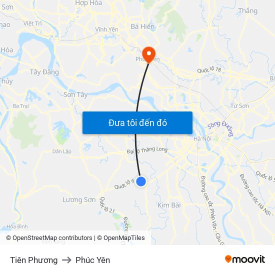 Tiên Phương to Phúc Yên map