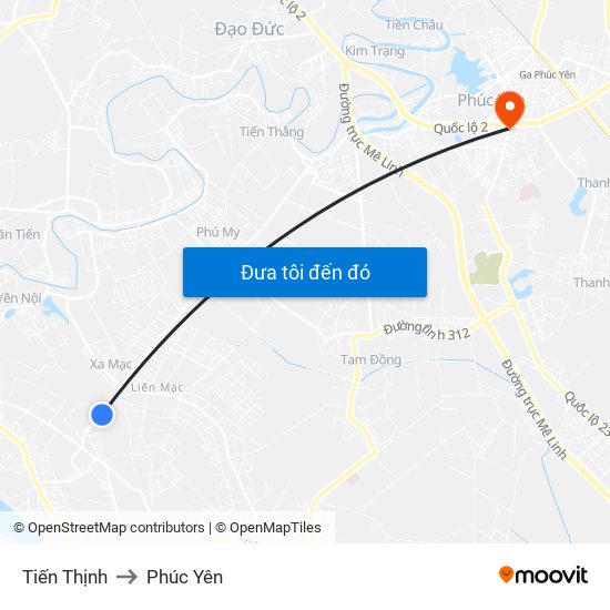 Tiến Thịnh to Phúc Yên map