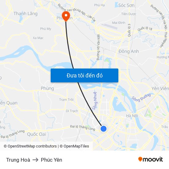 Trung Hoà to Phúc Yên map