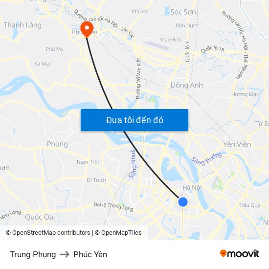 Trung Phụng to Phúc Yên map