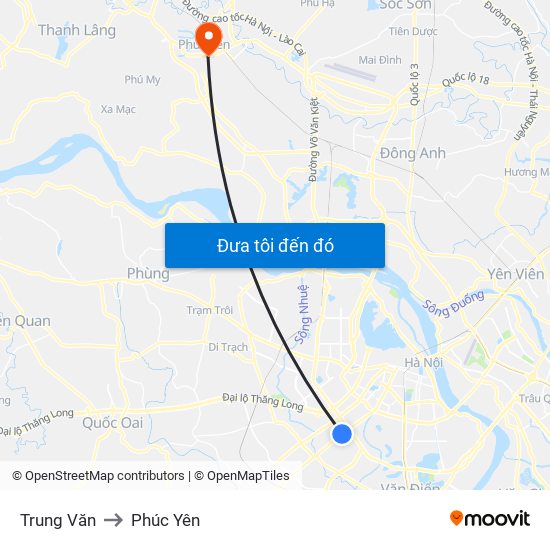 Trung Văn to Phúc Yên map