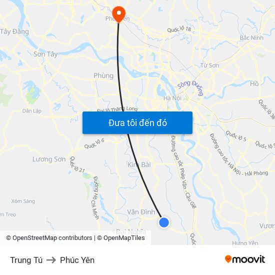 Trung Tú to Phúc Yên map