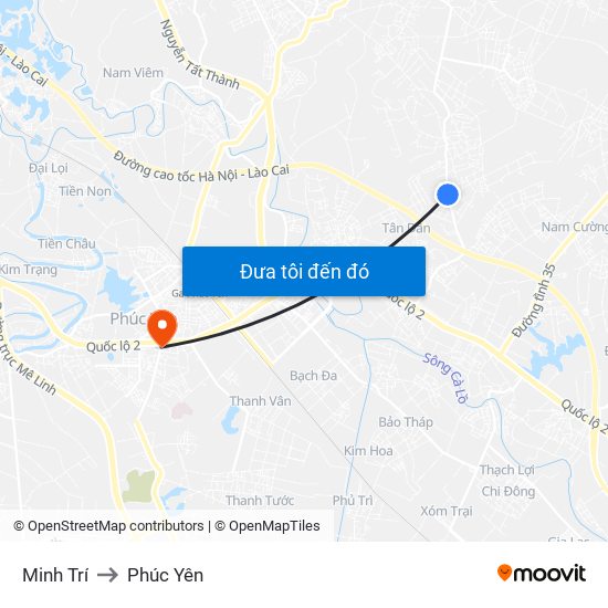 Minh Trí to Phúc Yên map