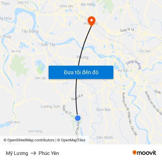 Mỹ Lương to Phúc Yên map