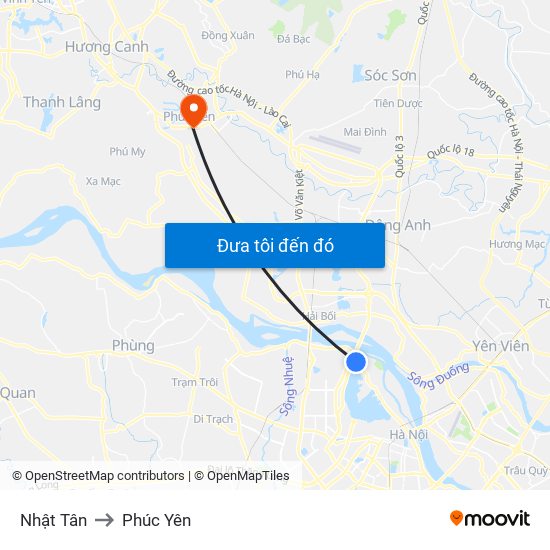 Nhật Tân to Phúc Yên map