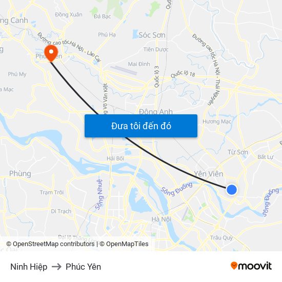 Ninh Hiệp to Phúc Yên map