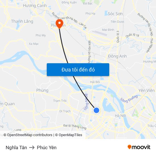 Nghĩa Tân to Phúc Yên map