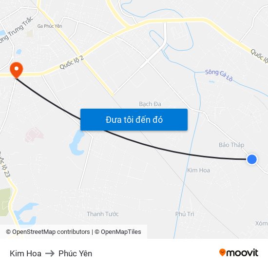 Kim Hoa to Phúc Yên map