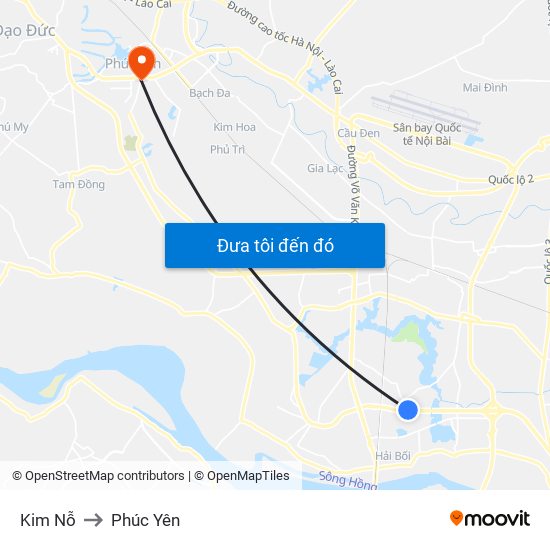 Kim Nỗ to Phúc Yên map