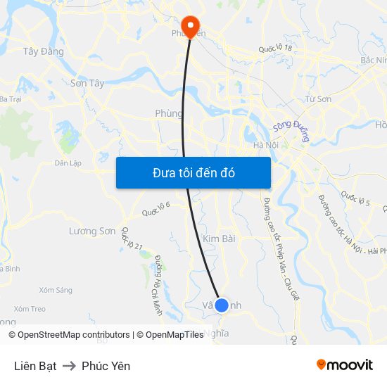 Liên Bạt to Phúc Yên map