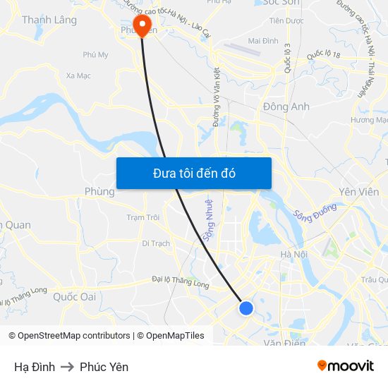 Hạ Đình to Phúc Yên map