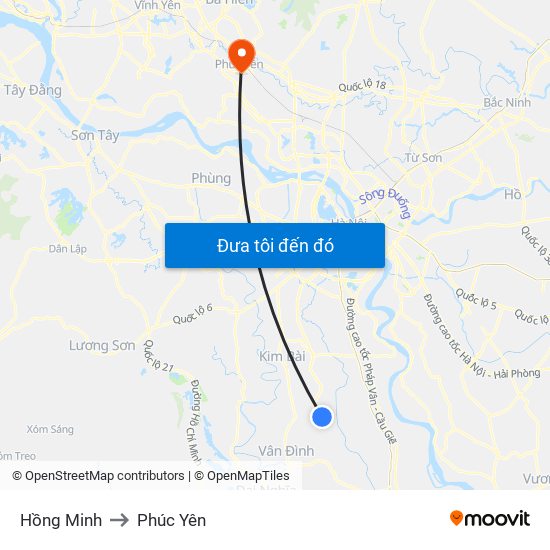 Hồng Minh to Phúc Yên map