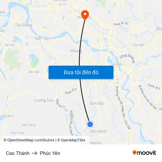 Cao Thành to Phúc Yên map