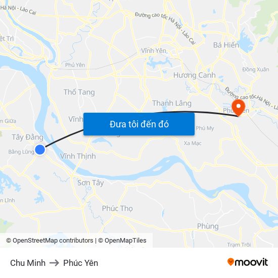 Chu Minh to Phúc Yên map