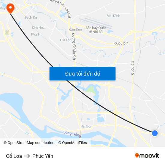Cổ Loa to Phúc Yên map