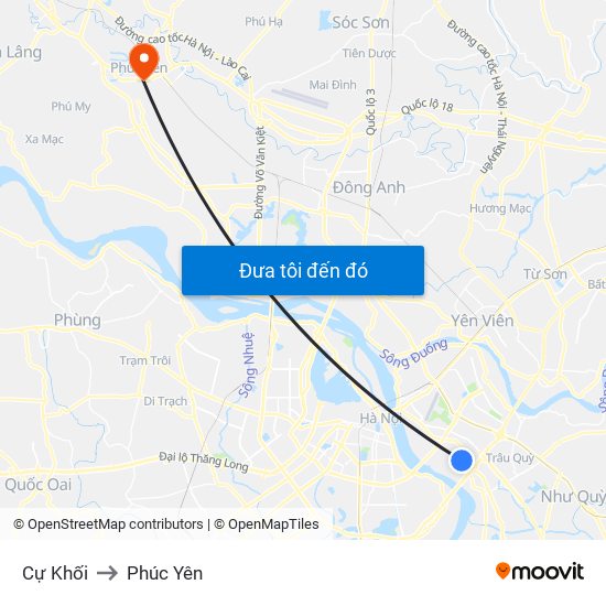 Cự Khối to Phúc Yên map