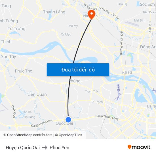 Huyện Quốc Oai to Phúc Yên map