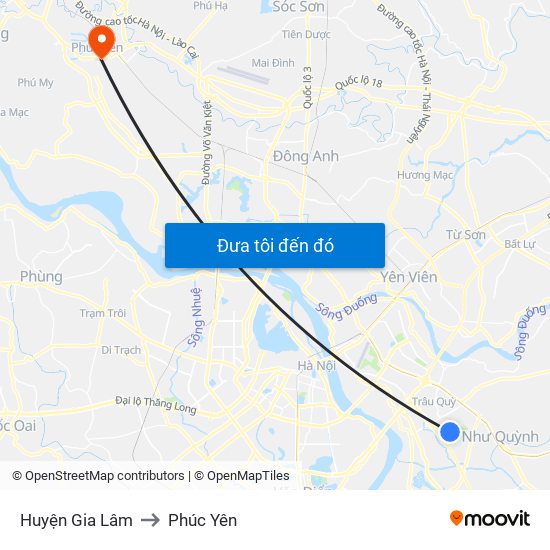 Huyện Gia Lâm to Phúc Yên map