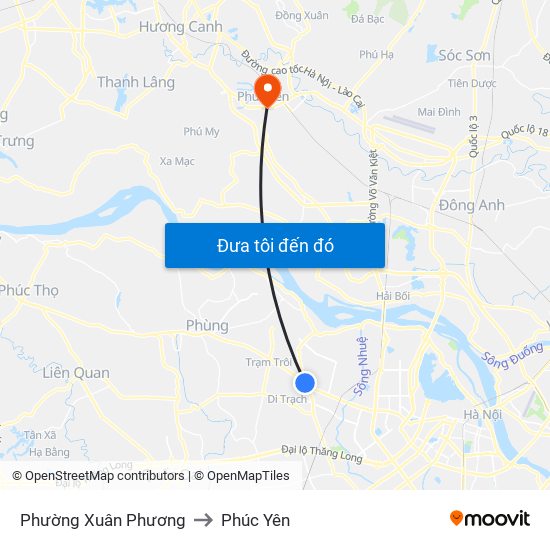 Phường Xuân Phương to Phúc Yên map