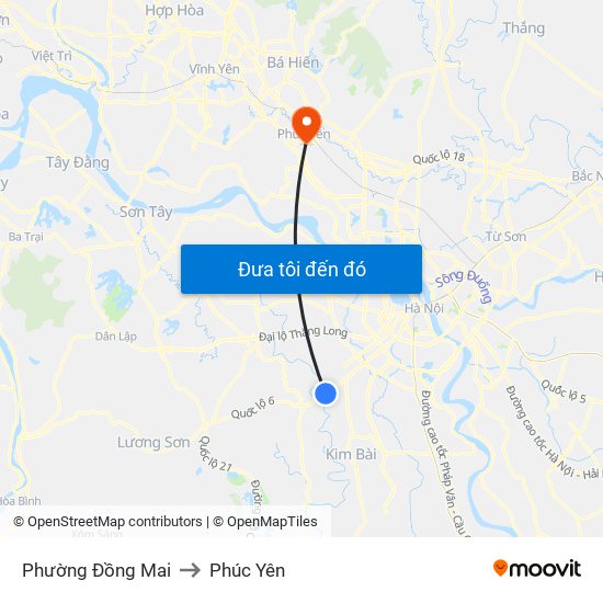 Phường Đồng Mai to Phúc Yên map