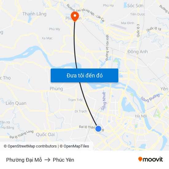 Phường Đại Mỗ to Phúc Yên map