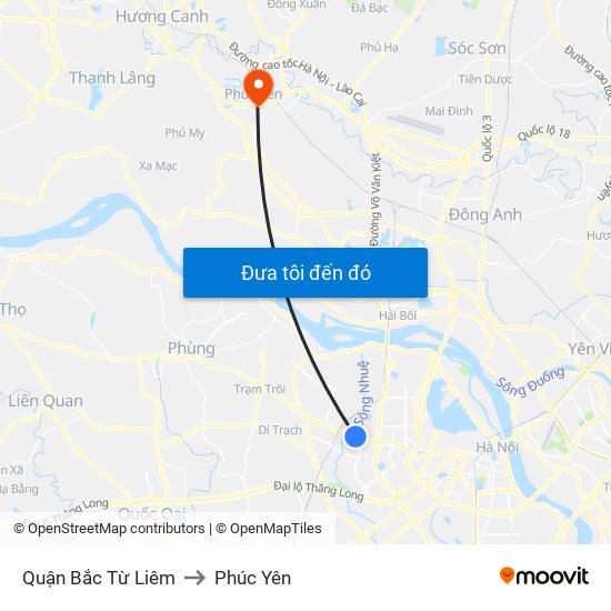 Quận Bắc Từ Liêm to Phúc Yên map