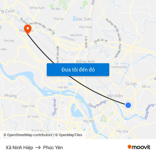 Xã Ninh Hiệp to Phúc Yên map