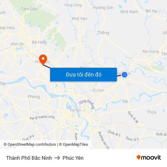 Thành Phố Bắc Ninh to Phúc Yên map