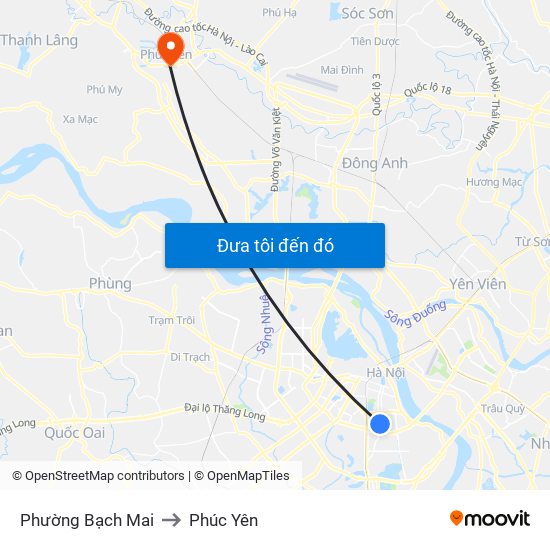 Phường Bạch Mai to Phúc Yên map