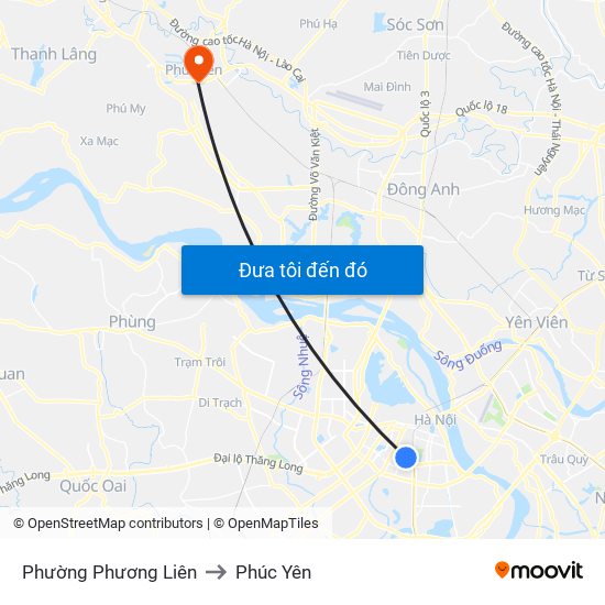 Phường Phương Liên to Phúc Yên map