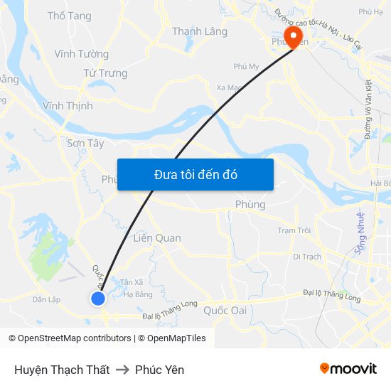 Huyện Thạch Thất to Phúc Yên map