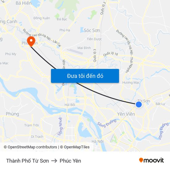 Thành Phố Từ Sơn to Phúc Yên map