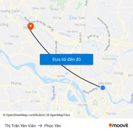 Thị Trấn Yên Viên to Phúc Yên map