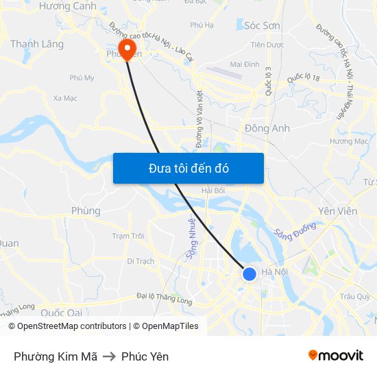 Phường Kim Mã to Phúc Yên map