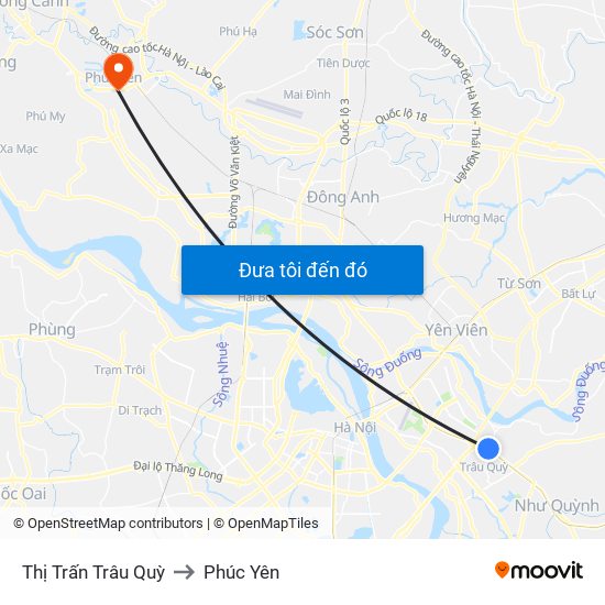 Thị Trấn Trâu Quỳ to Phúc Yên map