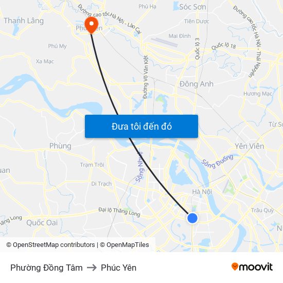 Phường Đồng Tâm to Phúc Yên map