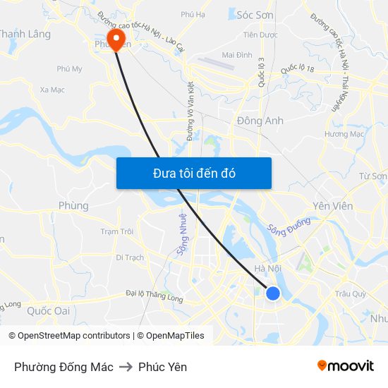 Phường Đống Mác to Phúc Yên map