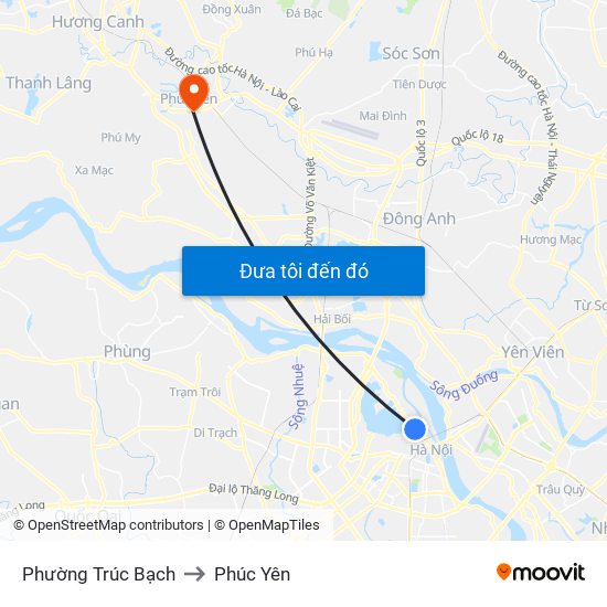 Phường Trúc Bạch to Phúc Yên map