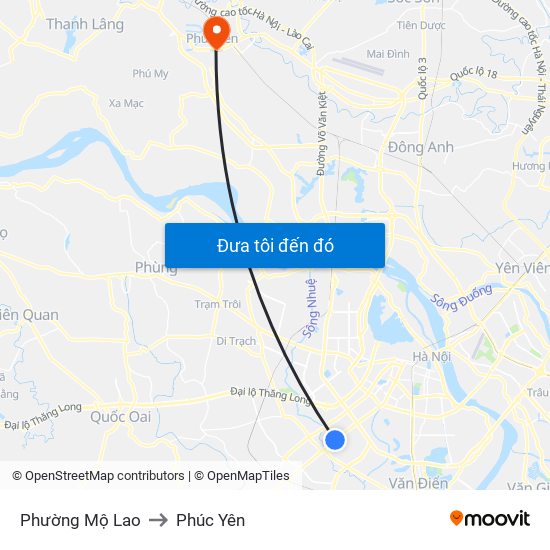 Phường Mộ Lao to Phúc Yên map