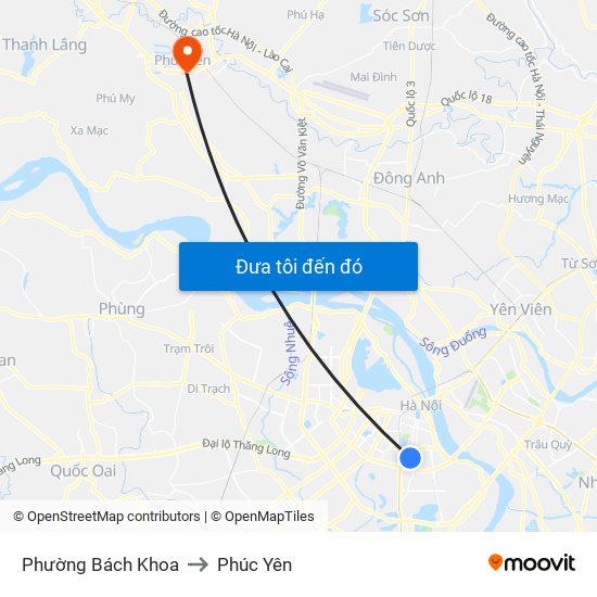 Phường Bách Khoa to Phúc Yên map