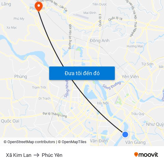 Xã Kim Lan to Phúc Yên map