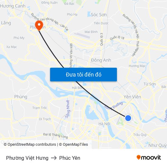 Phường Việt Hưng to Phúc Yên map