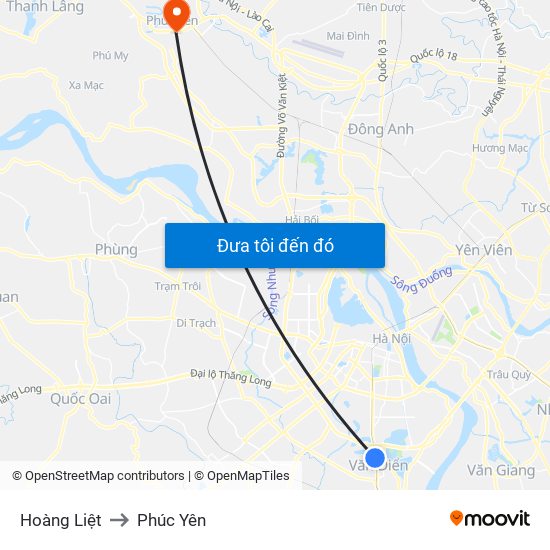 Hoàng Liệt to Phúc Yên map