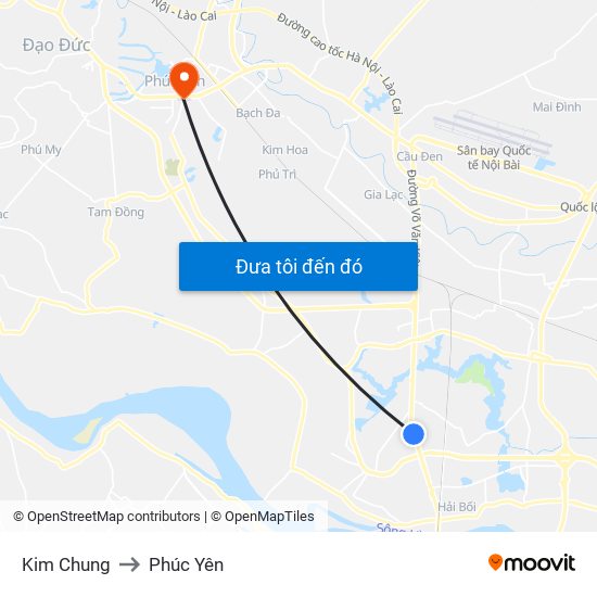 Kim Chung to Phúc Yên map