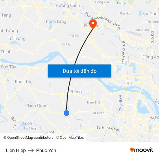 Liên Hiệp to Phúc Yên map