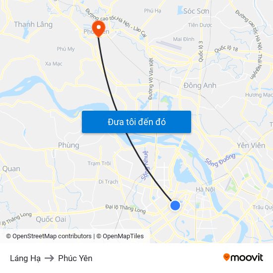 Láng Hạ to Phúc Yên map