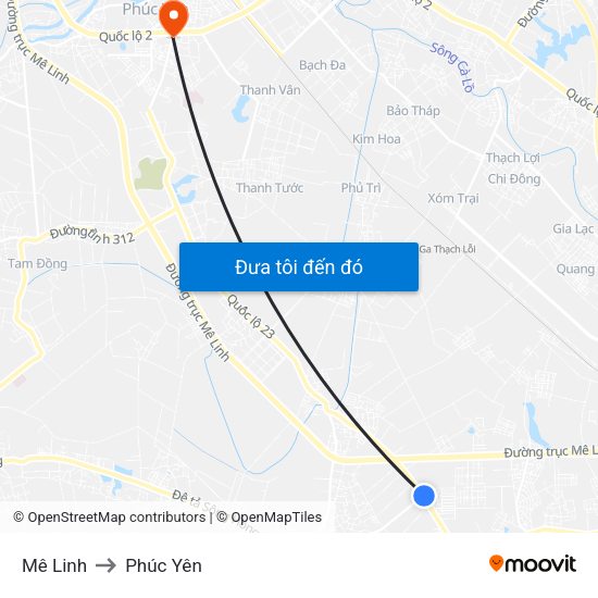 Mê Linh to Phúc Yên map