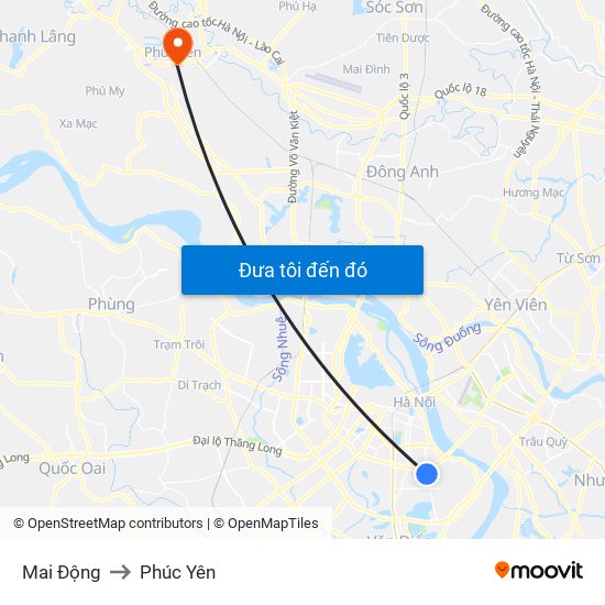 Mai Động to Phúc Yên map