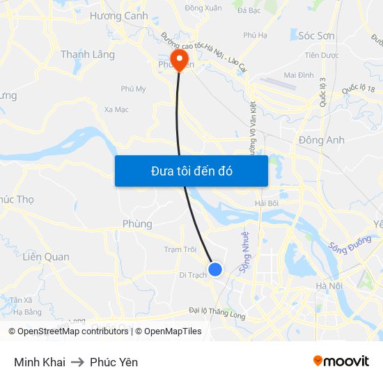 Minh Khai to Phúc Yên map