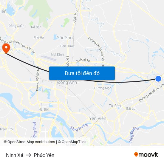 Ninh Xá to Phúc Yên map